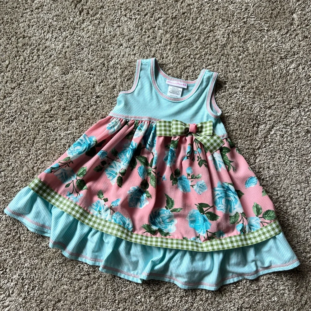 Bonnie Jean Toddler Girl Floral Dress in Pink and Turquoise Blue Size 2t